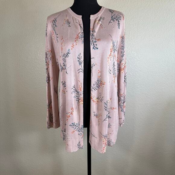 NWT Daniel Rainn Floral Knit Open Front Long Sleeve Cardigan Pink Women Size M - Picture 1 of 12